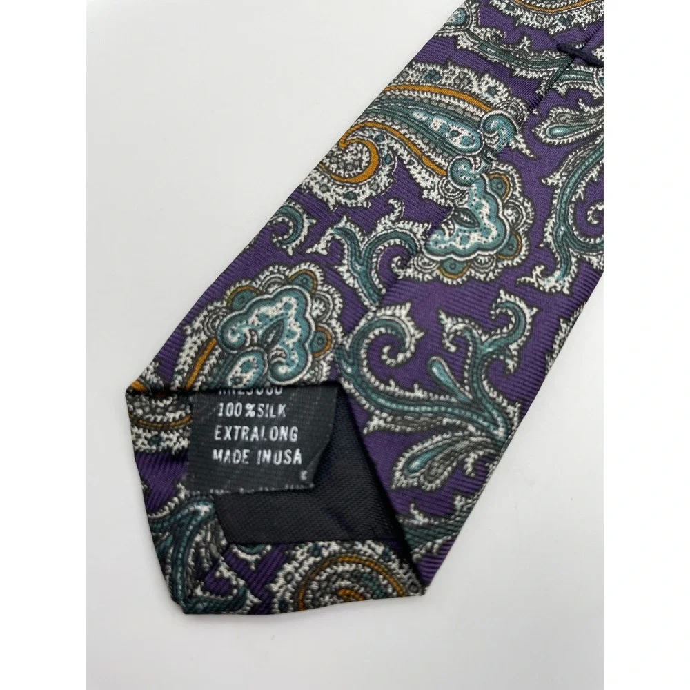Enrico Guccini Mens Purple Paisley Silk Tie Extra Long XL Made in USA Necktie